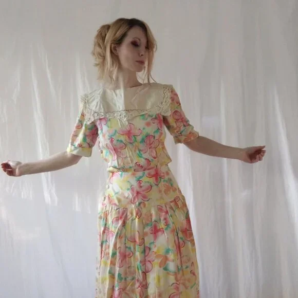 Vintage 80s Tropical Cottagecore Nancy Johnson dress size small - Picture 8 of 8